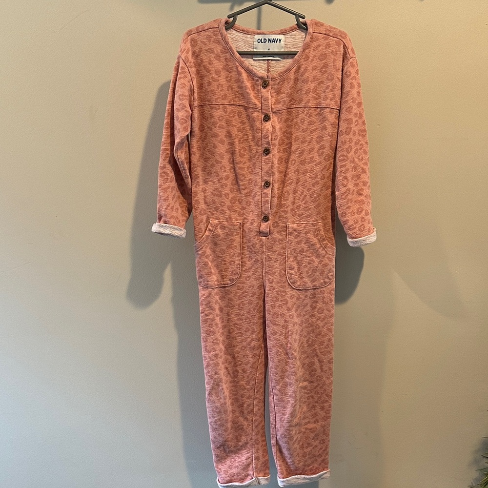 Old Navy 5T Pink Animal Print Long Sleeve Knit Romper